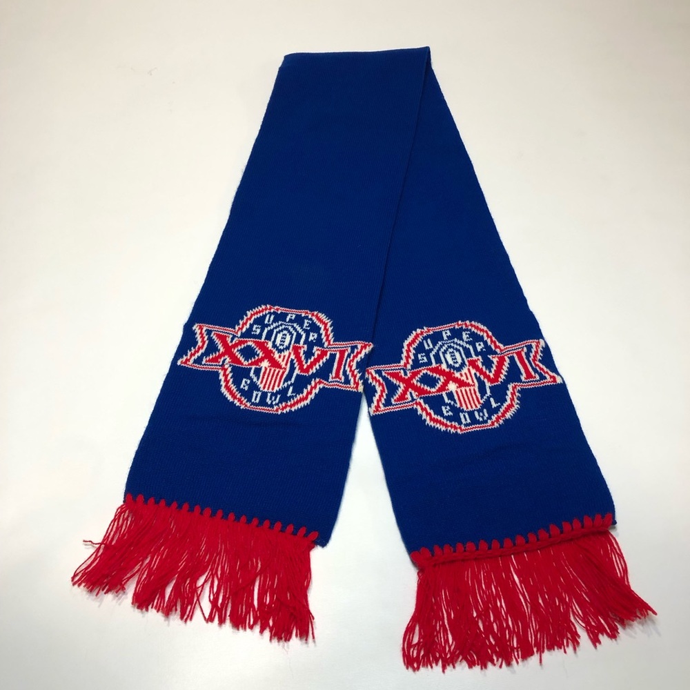 VINTAGE NFL SUPER BOWL XXVI KNIT SCARF BLUE RED